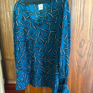 Cabi Teal Leaf Print Blouse
